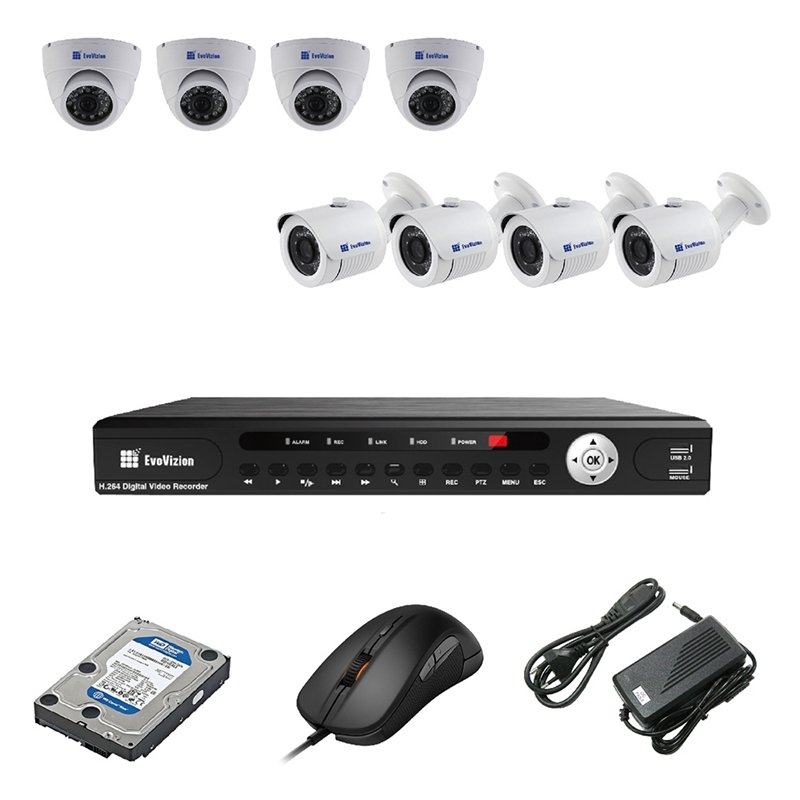 EvoVizion 4DOME-4OUT-100 + HDD 1 Тб Комплект видеонаблюдения на 8 камеры