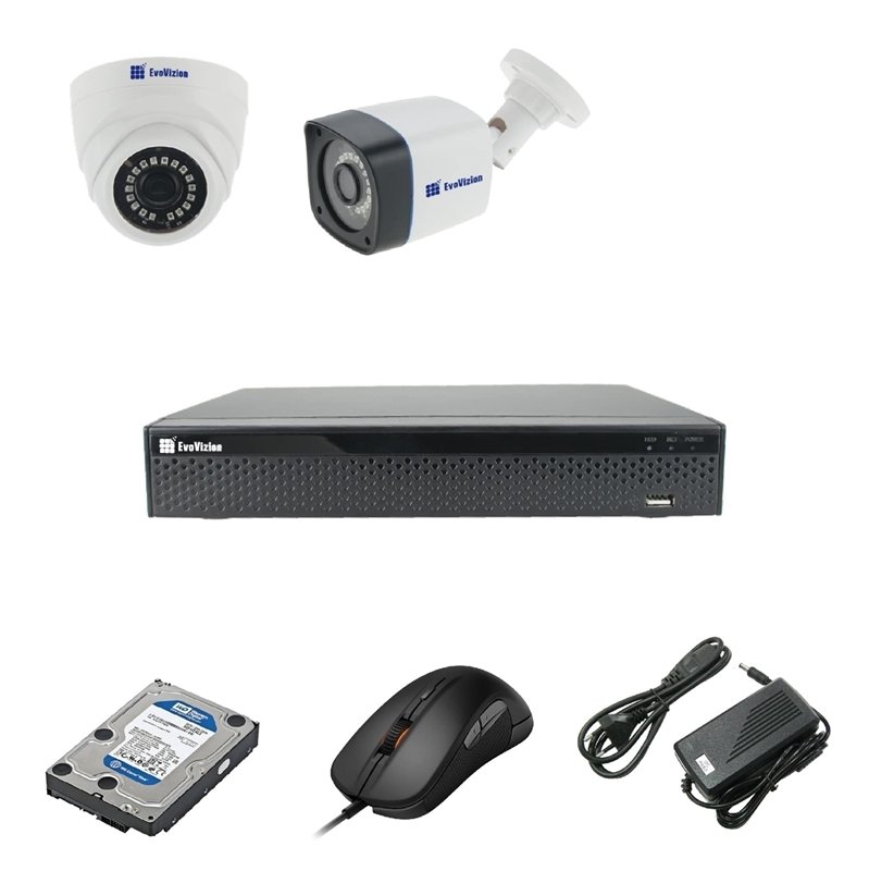 EvoVizion 1DOME-1OUT-200-эконом + HDD 1 Тб Комплект видеонаблюдения на 2 камеры