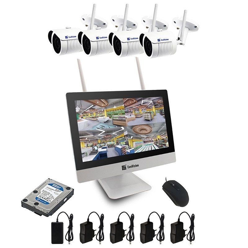 Комплект відеоспостереження Wi-FI Evovizion на 4 камери Wi-Fi LCD KIT 2.4-846 * 4 + HDD 1 Тб