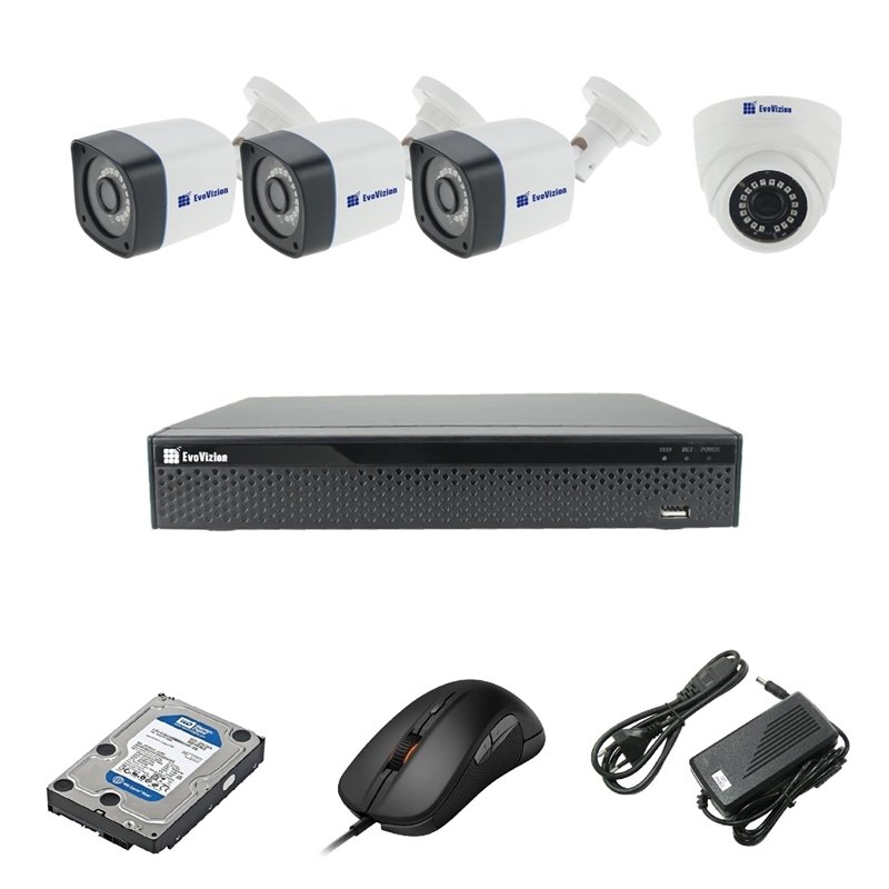 EvoVizion 1DOME-3OUT-200-эконом + HDD 1 Тб Комплект видеонаблюдения на 4 камеры